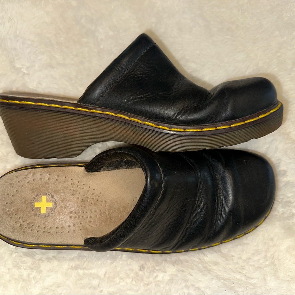 DR. MARTEN Black Leather Slip-On Clogs - Picture 3 of 8